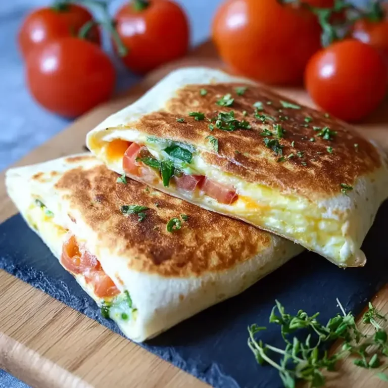 Frühstückswrap mit Ei Käse und Tomaten