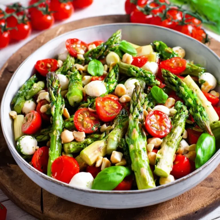 Grüner Spargel Salat mit Tomaten und Mozzarella