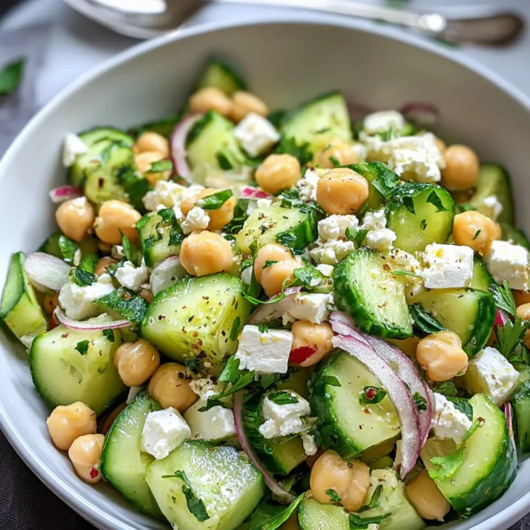 Gurkensalat mit Feta und Kichererbsen