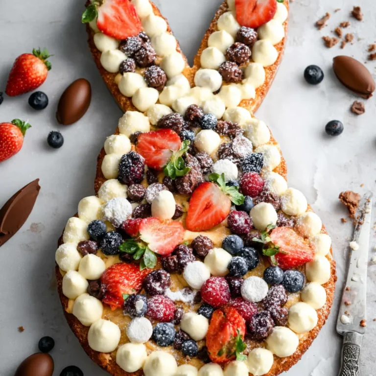 Hasenkuchen vom Blech mit Creme und Obst