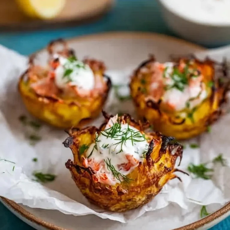 Kartoffelnester mit Krabben und Sour Cream