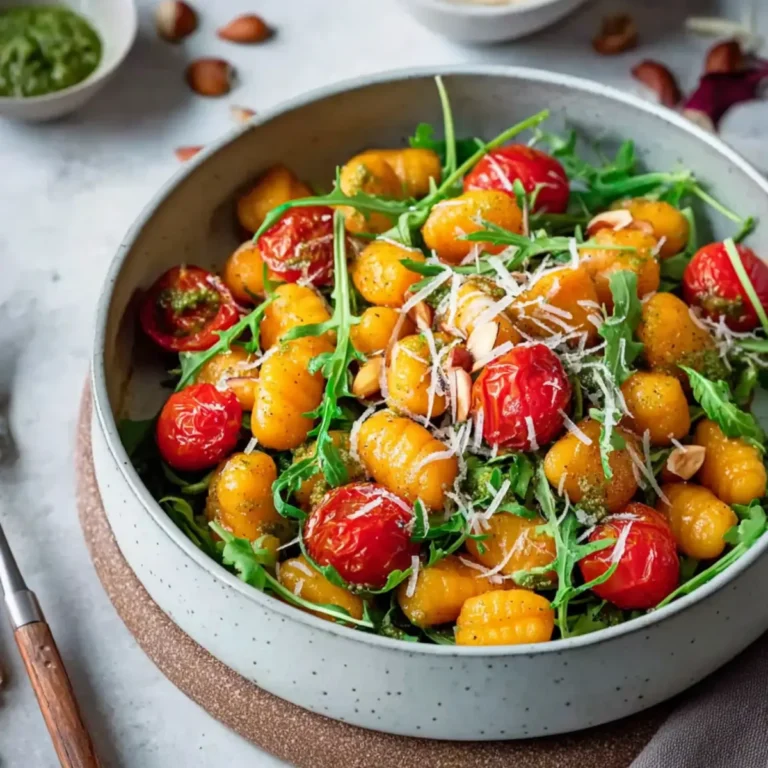 Knuspriger Gnocchi Salat mit Pesto