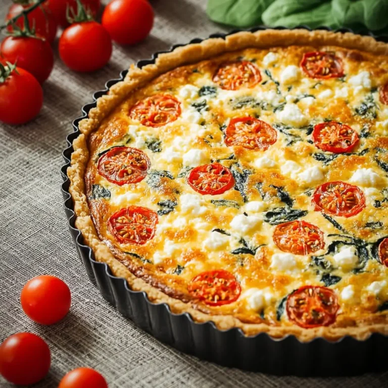 Quiche mit Tomaten, Feta, Basilikum und Spinat