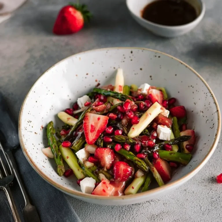 Spargelsalat mit Erdbeeren, Feta und Granatapfel