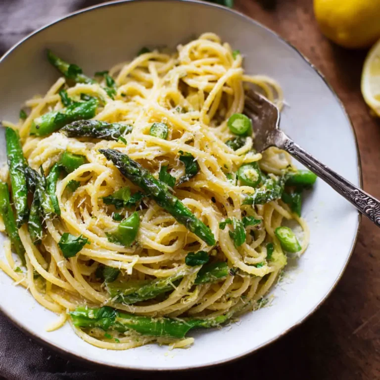 Zitronen Parmesan Spaghetti mit grünem Spargel
