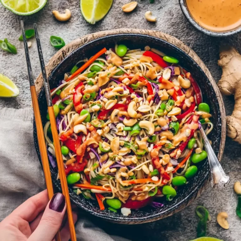 Asiatischer Nudelsalat mit Erdnusssauce