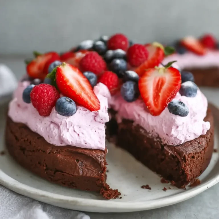 Brownie mit Himbeerschaum