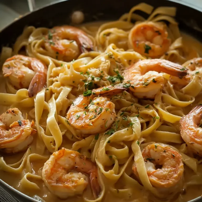 Ein Pfannen Garnelen Fettuccine Alfredo