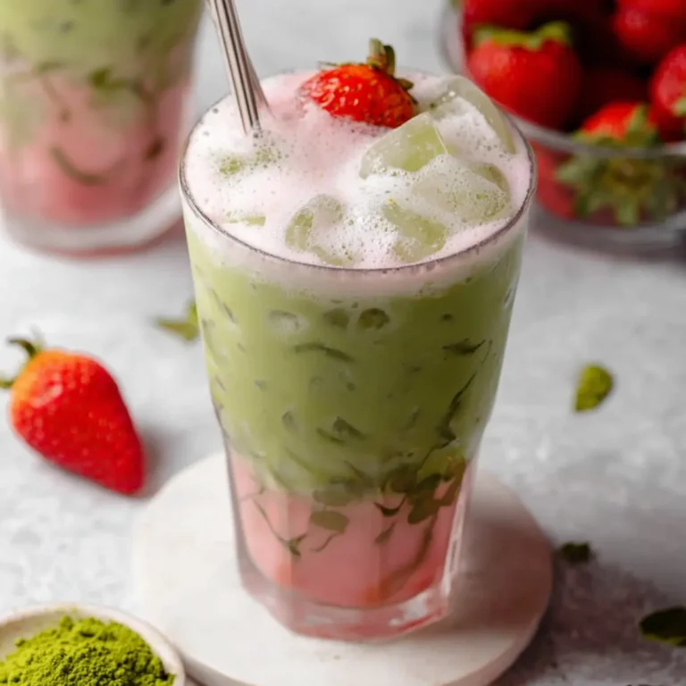 Eiskalter Erdbeer Matcha Tee Latte