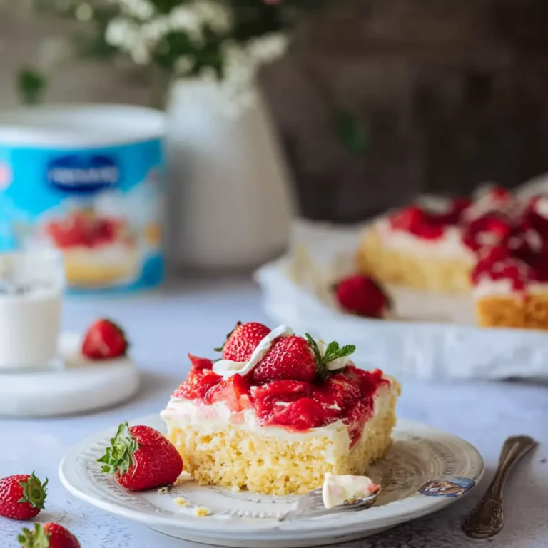 Erdbeerkuchen vom Blech mit Vanillepudding