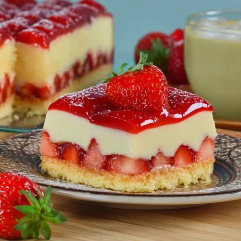 Erdbeerschnitten mit Pudding Schmand Creme