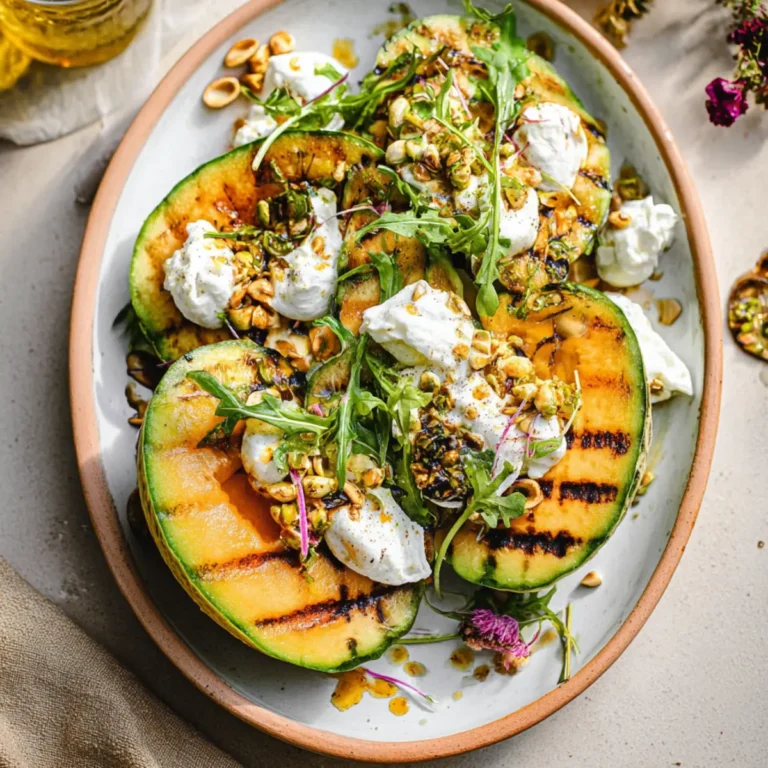 Gegrillte Melone mit Nussbutter und Burrata