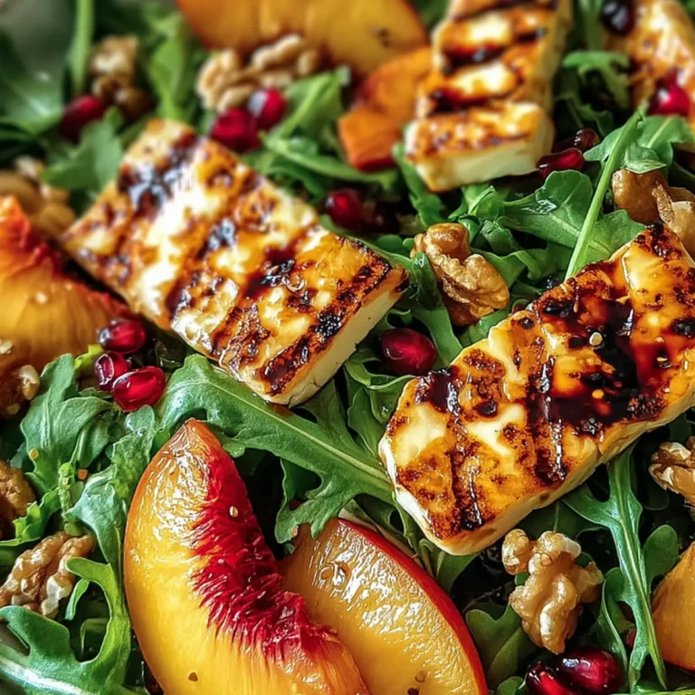 Gegrillter Halloumi Pfirsich Salat