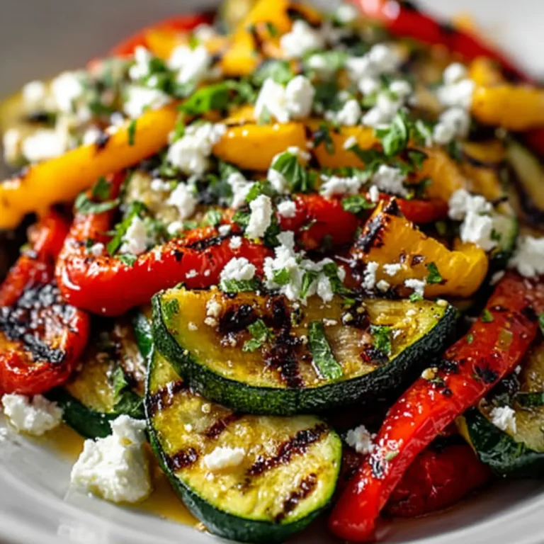 Gegrillter Zucchini Paprika Salat mit Feta
