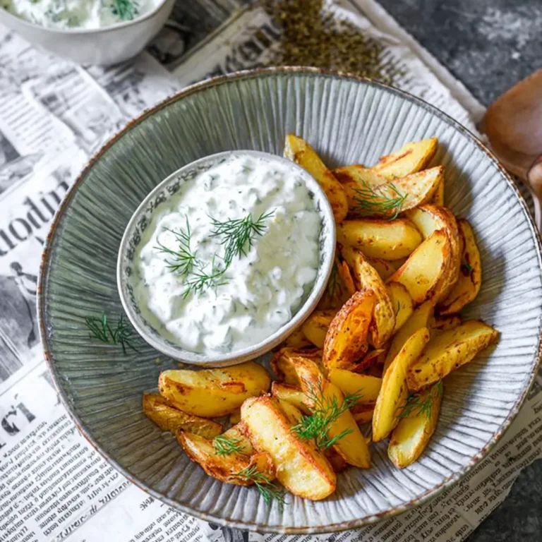 Kartoffelspalten mit Gurkendip