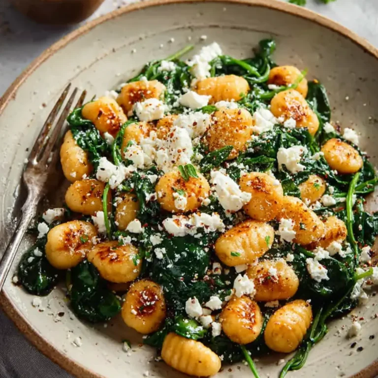 Knusprige Gnocchi mit Spinat und Feta