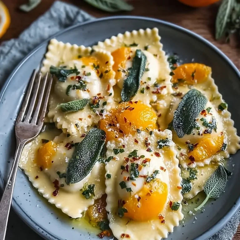 Kürbis Burrata Ravioli mit Orangen Salbei Butter