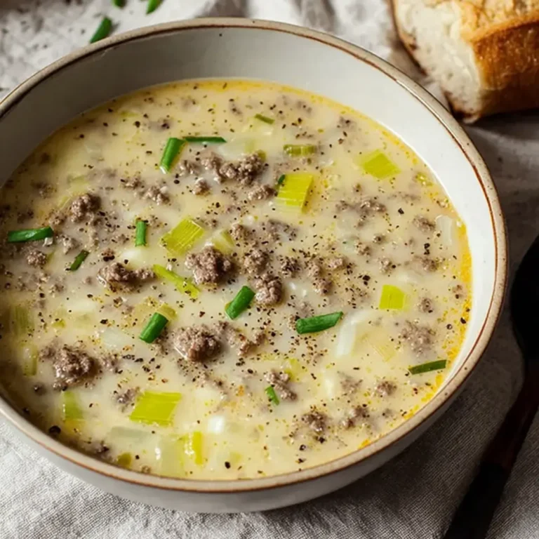 Käse Lauch Suppe mit Hackfleisch