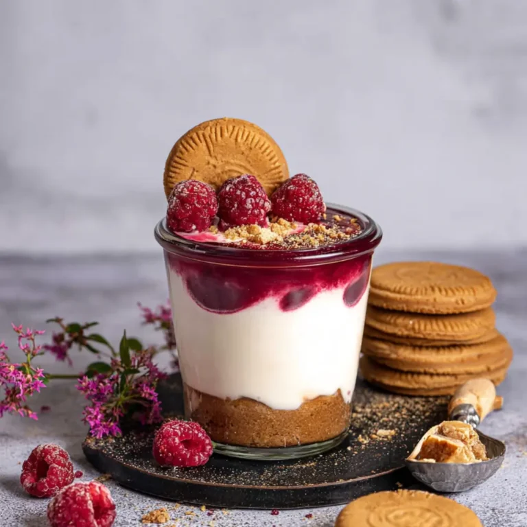 Lotus Dessert im Glas mit Himbeeren