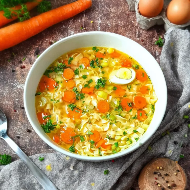 Nudelsuppe mit Möhre und Ei