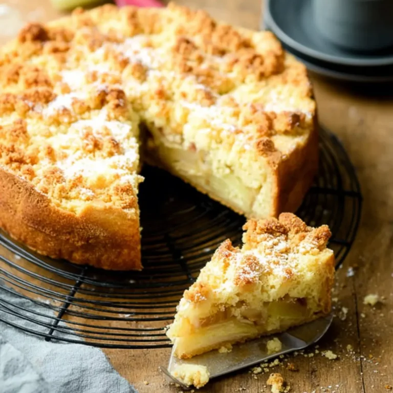 Omas Rhabarberkuchen mit Pudding und Streusel