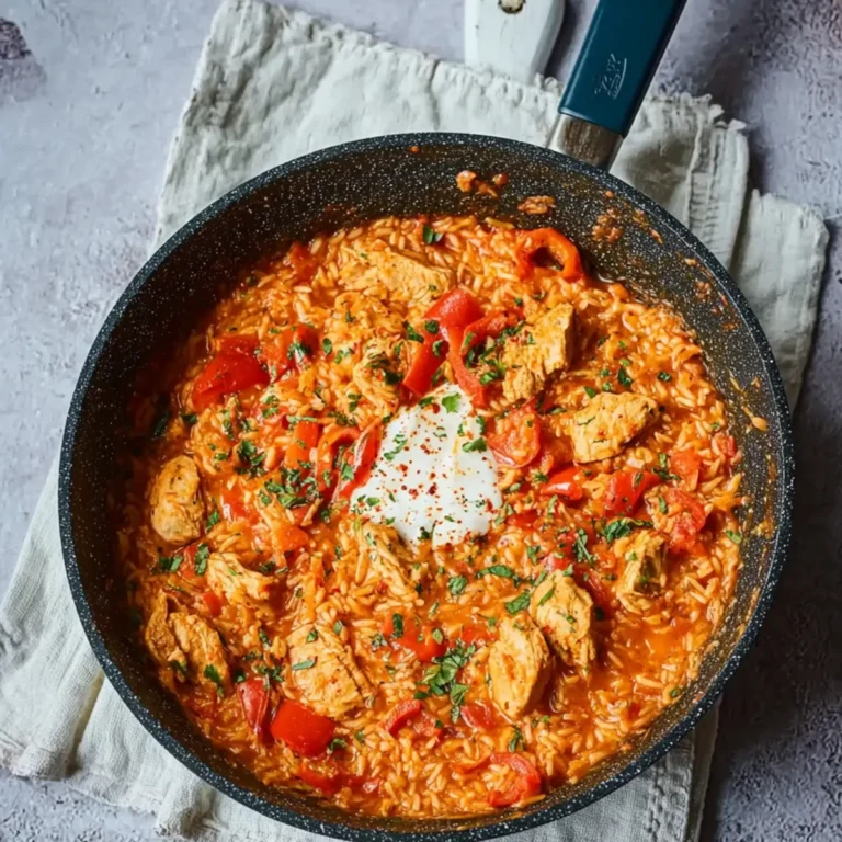Paprika Hähnchen Pfanne mit Reis