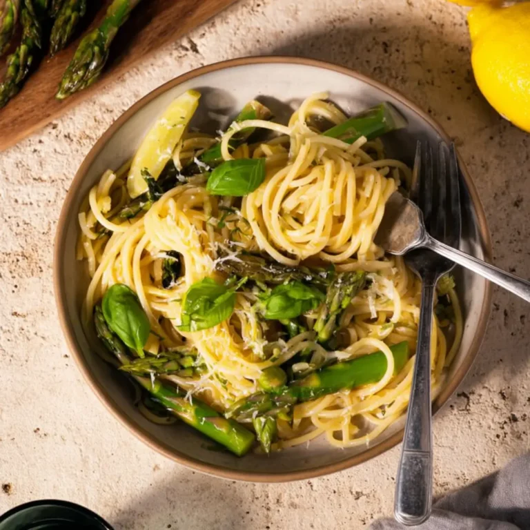 Pasta mit grünem Spargel, Zitrone und Butter
