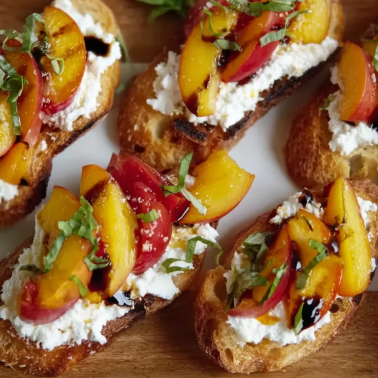 Pfirsich Bruschetta mit geschlagener Ricotta
