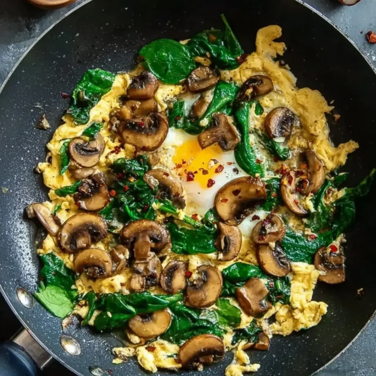 Rührei mit Pilzen und Spinat
