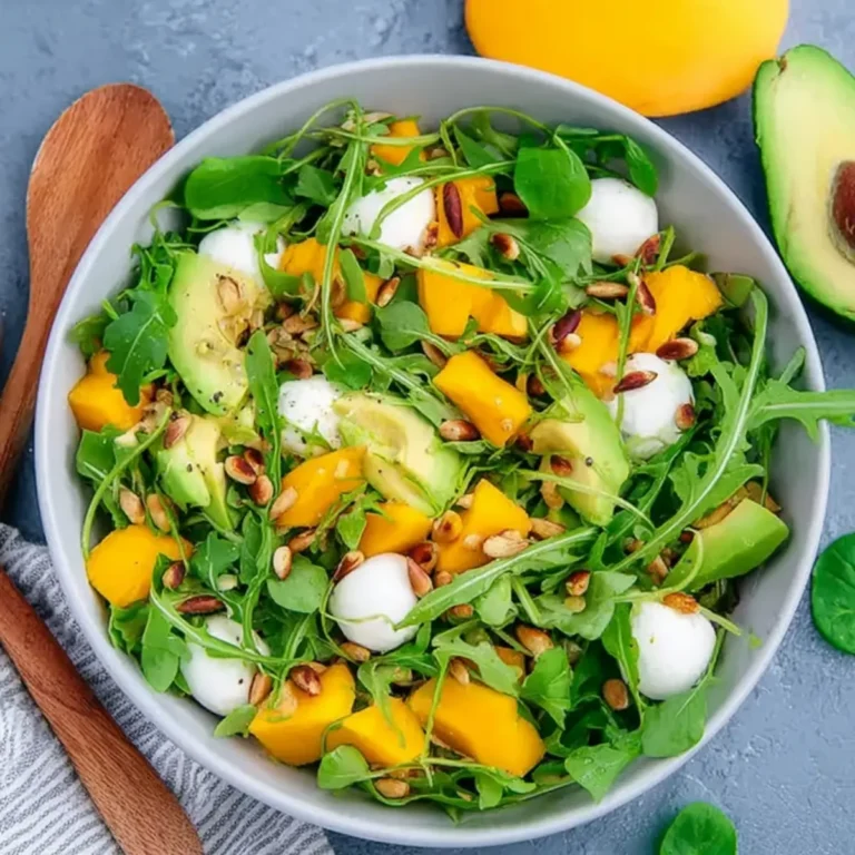 Rucola Mango Salat mit Pinienkernen