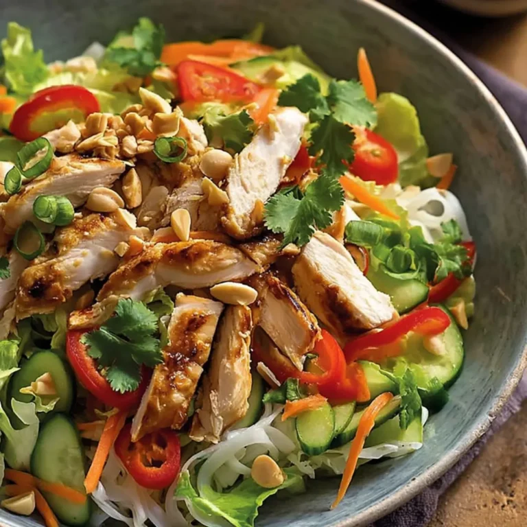 Thailändischer Salat mit Hähnchen und Reisnudeln