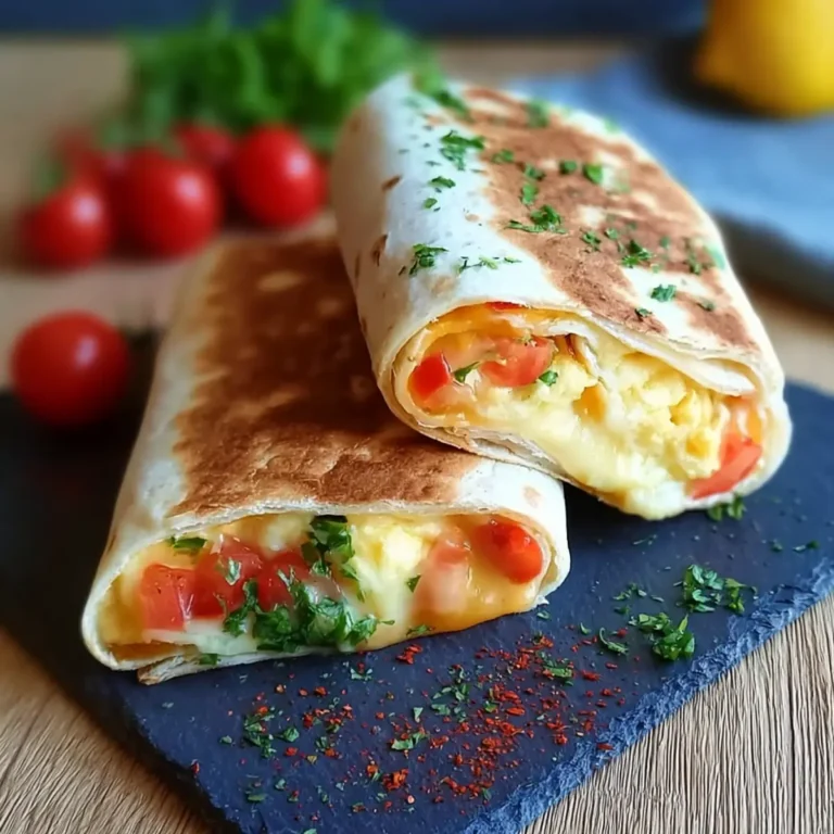 Frühstückswrap mit Ei, Käse und Tomaten