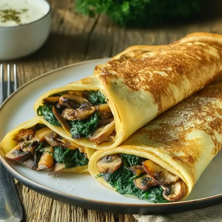 Gefüllte Pfannkuchen mit Champignons und Spinat