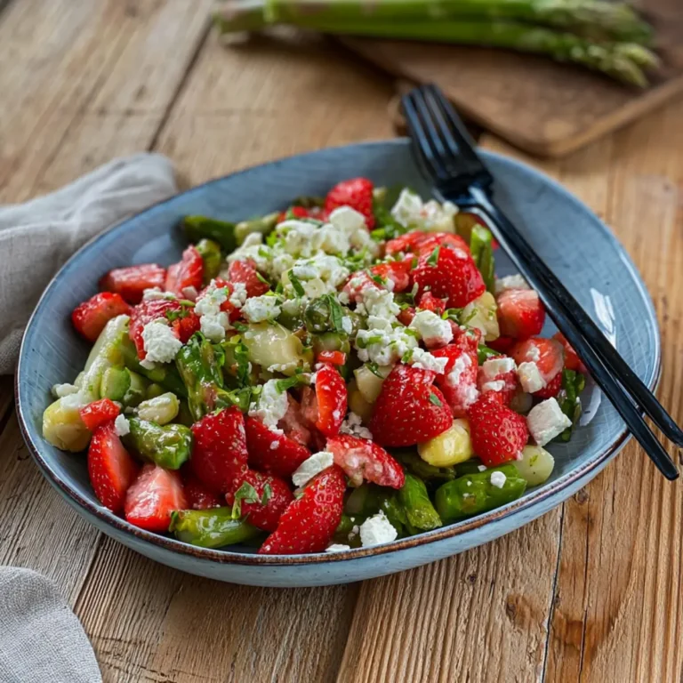 Grüner Spargelsalat mit Erdbeeren und Feta