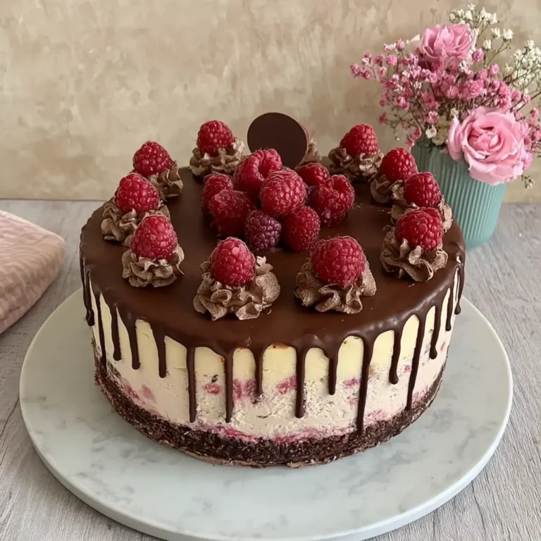 Himbeer Frischkäse Torte mit knackigem Schoko Drip