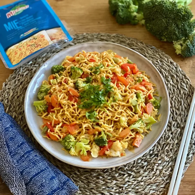 Mie Nudeln mit Erdnusssauce und Gemüse