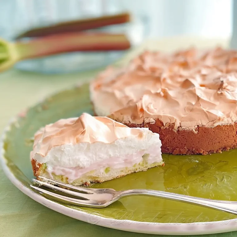 Rhabarberkuchen mit Pudding und Baiser