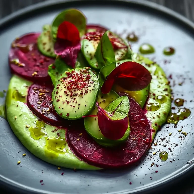 Rote Bete Carpaccio auf Avocado Creme