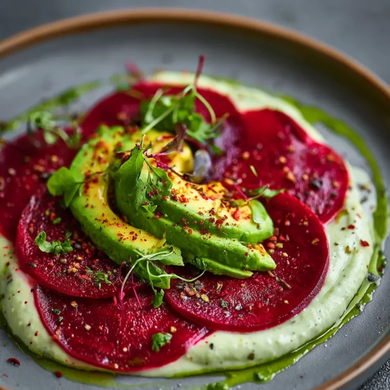 Rote Bete Carpaccio auf Avocadocreme