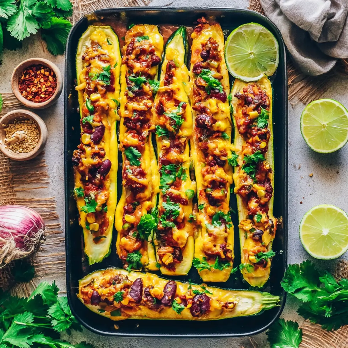 Gefüllte Zucchini Schiffchen nach mexikanischer Art
