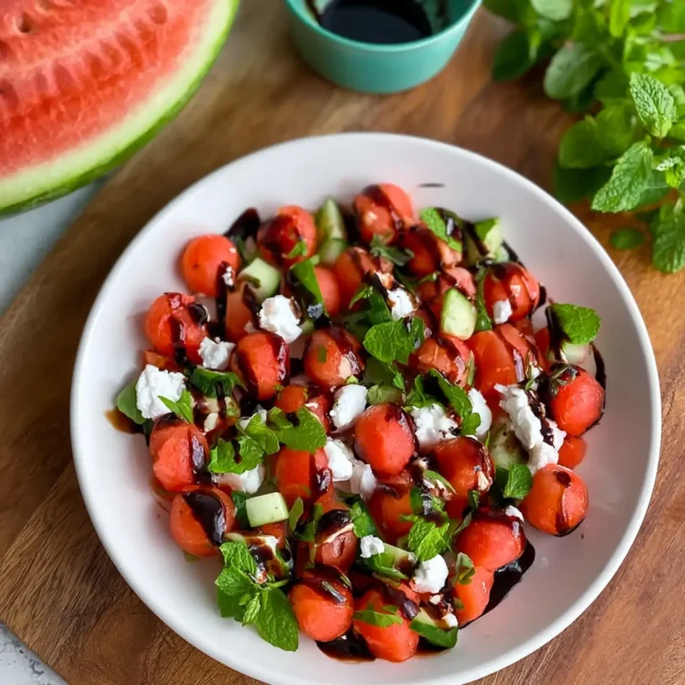 Gekühlter Wassermelonensalat mit Balsamicoessig