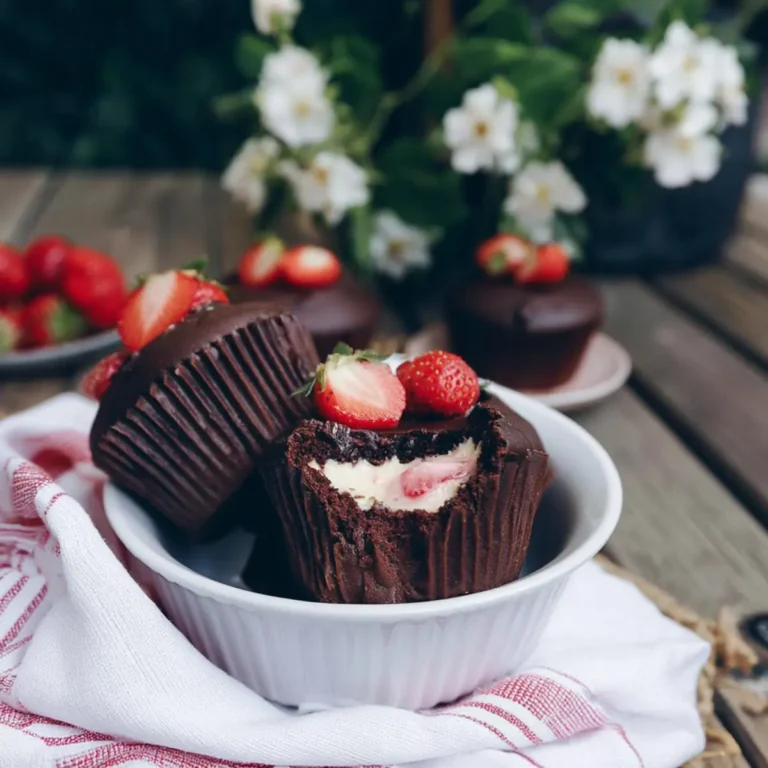 Schokoladenmuffins mit Erdbeer Cheesecake Füllung