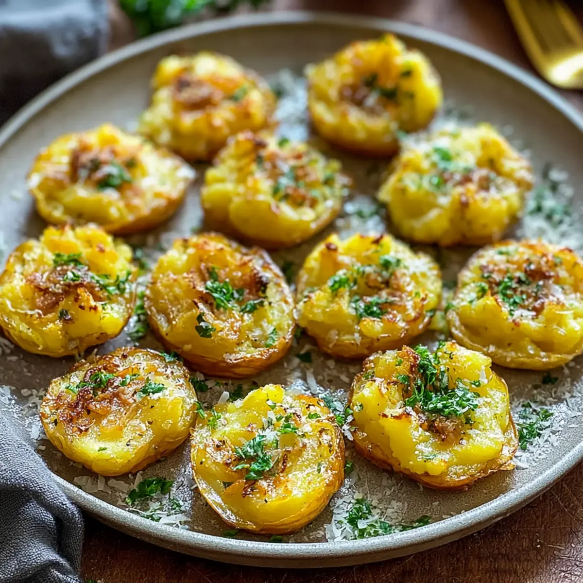 Zerdrückte Ofenkartoffeln mit Knoblauch und Parmesan