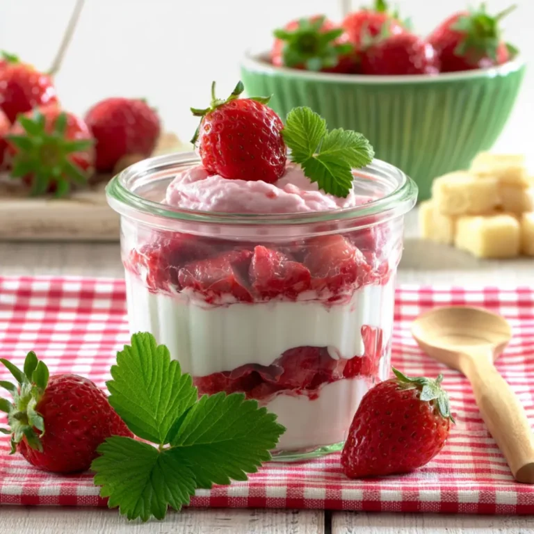 Erdbeerdessert mit Quark im Glas
