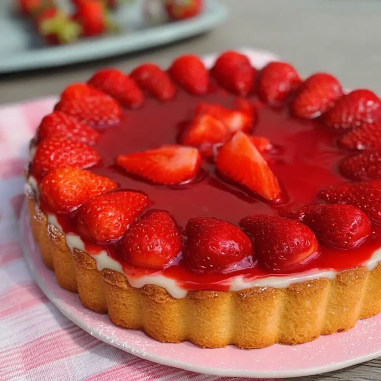 Erdbeerkuchen mit Pudding und Biskuitboden