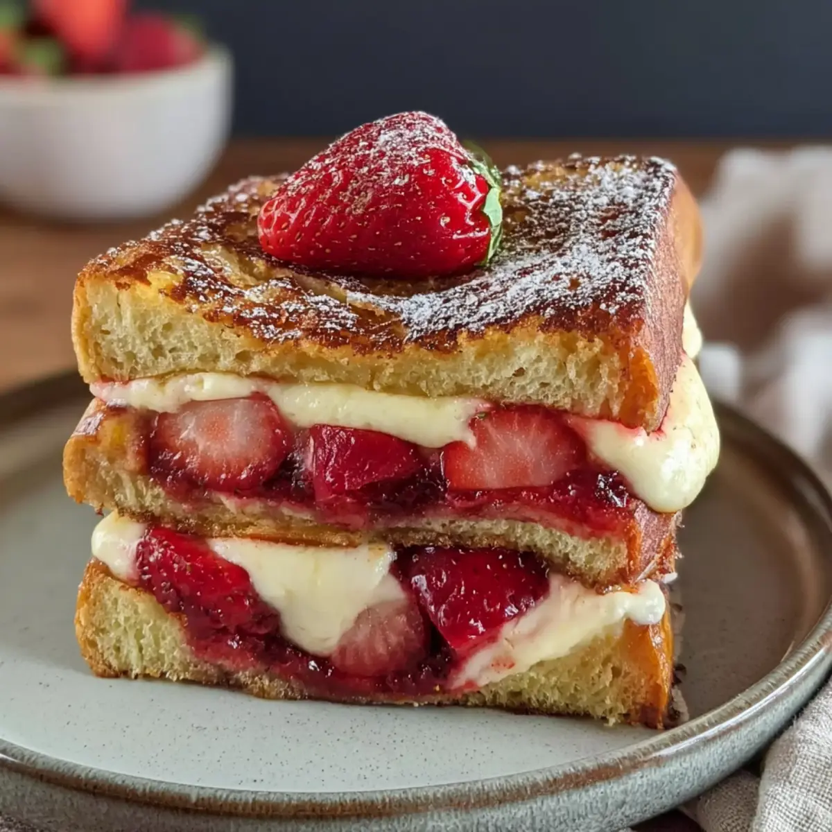 Gefüllter fluffiger French Toast mit Erdbeeren
